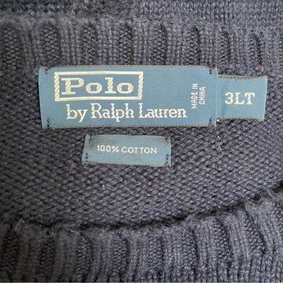 Vintage Polo Ralph Lauren Crewneck Sweater 100% Cotton Navy Red Polo Pony 3LT - Picture 5 of 7